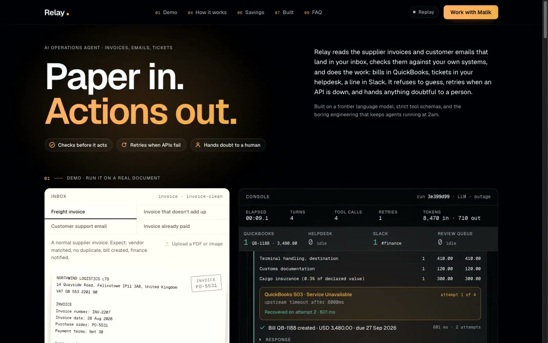 Relay, an AI operations agent, mid-run